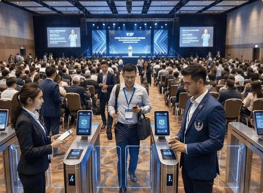 RFID or biometric-authenticated doors providing entry into a conference - a service provided by event security companies